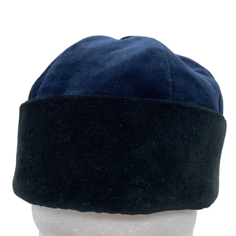 Hildegard Gunzel Doll Hat Blue Black Velvet Fold Up Brim Beanie Made In USA #4
